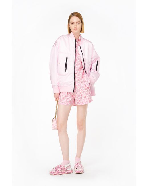 Pinko Pink Muslin Shorts With Monogram And Embroidery