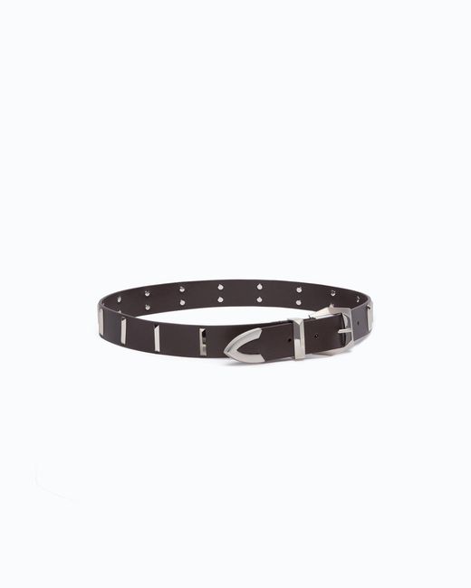 Pinko White Leather Belt With Rectangular Studs, 3 Cm
