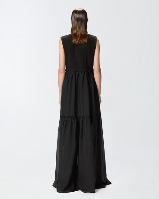 Robe Longue En Coton Avec Gilet Sans Manches Utilitaire Pinko en coloris Black