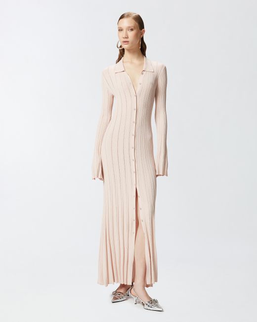 Pinko Natural Long Knit Polo Dress With Openwork
