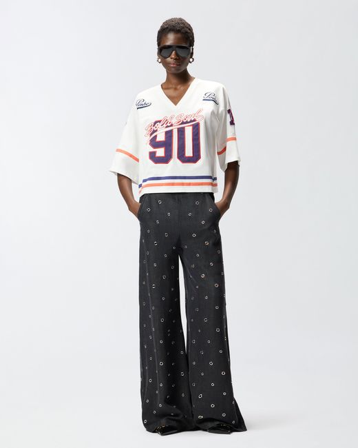 Pinko White Cropped T-Shirt With V-Neck And Branded Patches