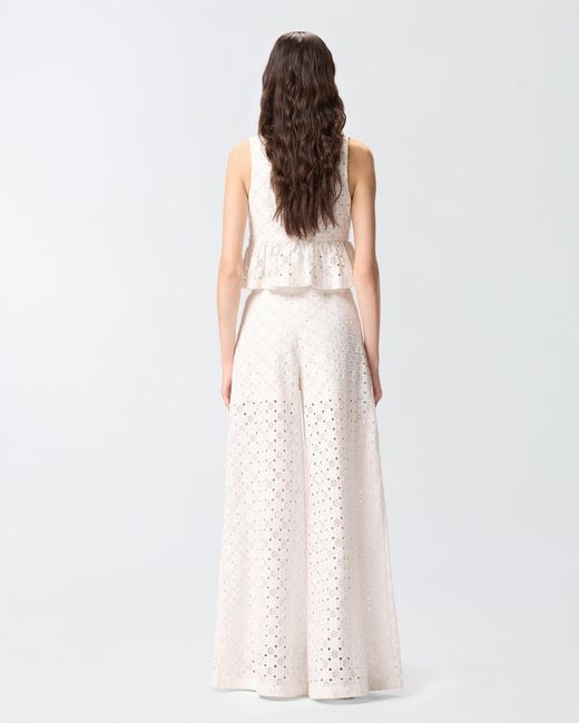 Pinko White Trousers With Openwork Motif