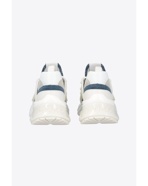 Pinko White Denim Slip-on Ariel Sneakers With Rhinestones
