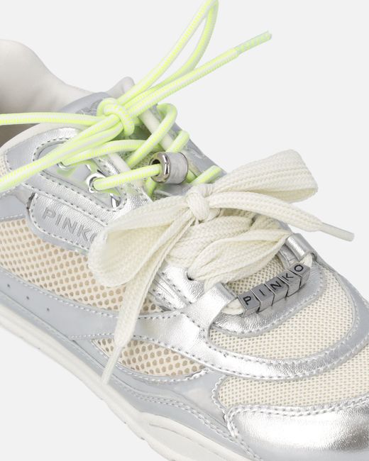 Pinko White Laminated Sneakers With Double Laces And Jewel Details