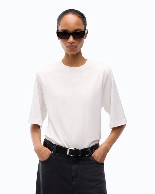 Pinko White T-Shirt With Wide Sleeves And Love Birds Logo