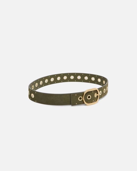 Pinko Green Leather Belt With Eyelets, 4Cm