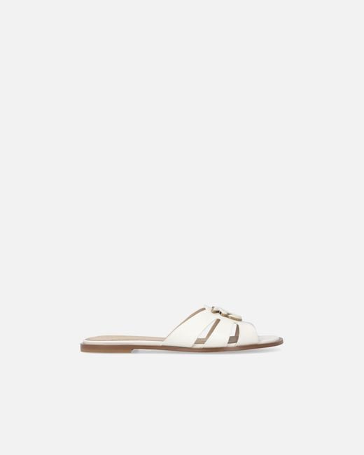 Pinko White Leather Slip-On Sandals With Love Birds Logo