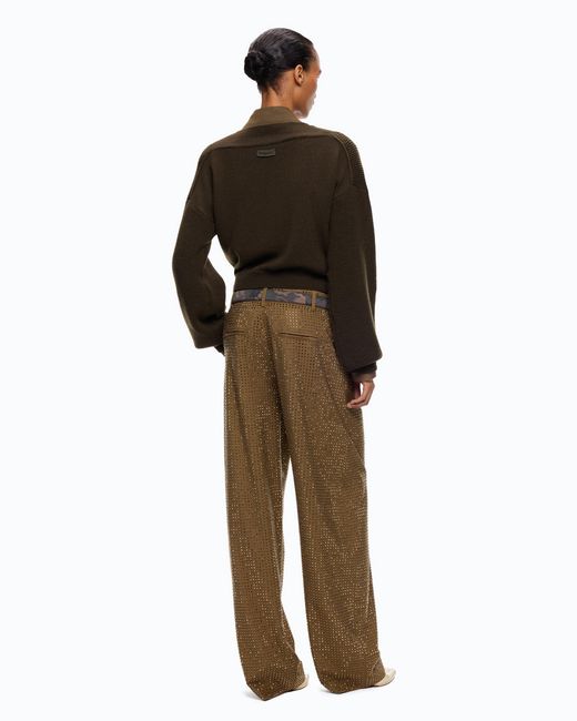 Pinko Green Cropped Wool Sweater With Balloon Sleeves