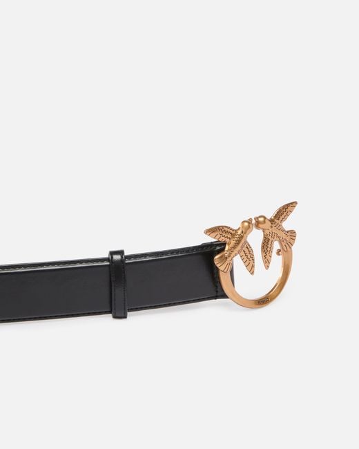 Pinko White Leather Belt With Love Birds Buckle, 4 Cm
