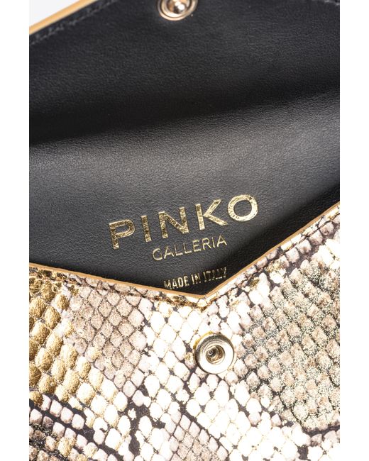 Pinko White Galleria Flat Card Holder In Laminated Reptile Skin