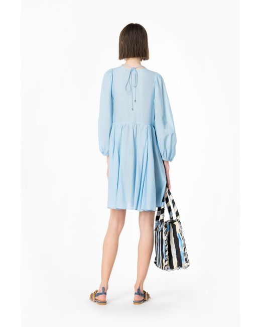 Pinko Blue Cotton And Silk Voile Dress