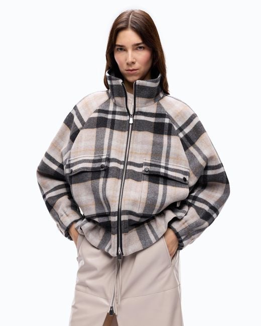Pinko Black Pea Coat With Zip And Check Pattern