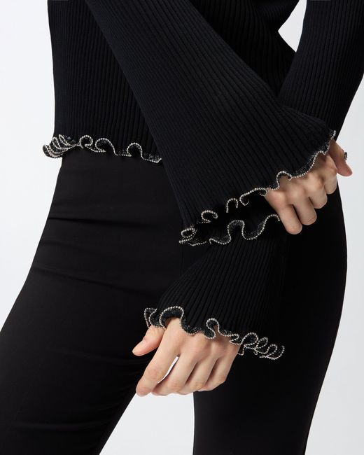 Pinko Black Ribbed Sweater With Jewel Edges