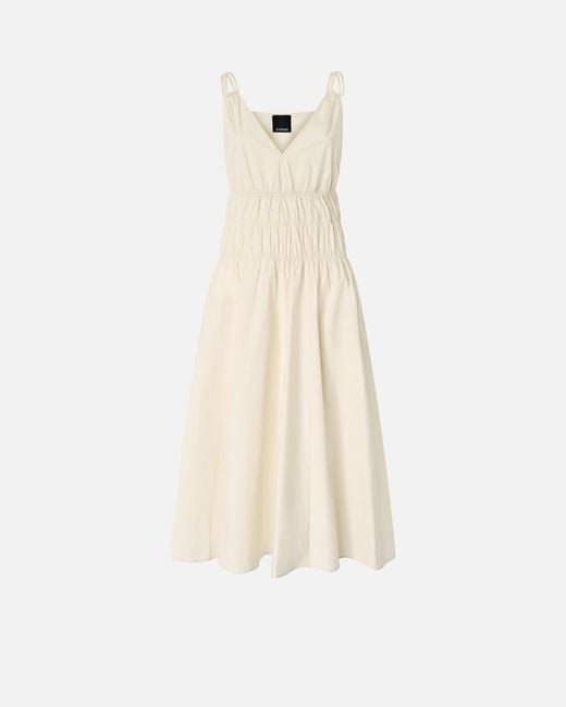 Pinko White Sleeveless Midi Dress With Pleats And Gathering