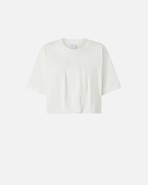 Camiseta Corta Y Ancha Con Logotipo Bordado Pinko de color White