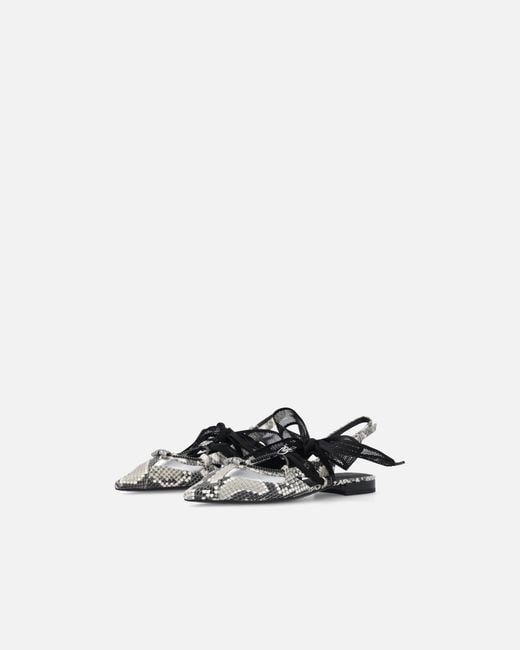 Pinko White Slingback Ballerinas With Python Print And Ties