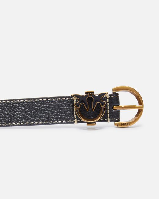 Pinko White Tumbled Leather Belt With Love Birds Detail, 2.5 Cm