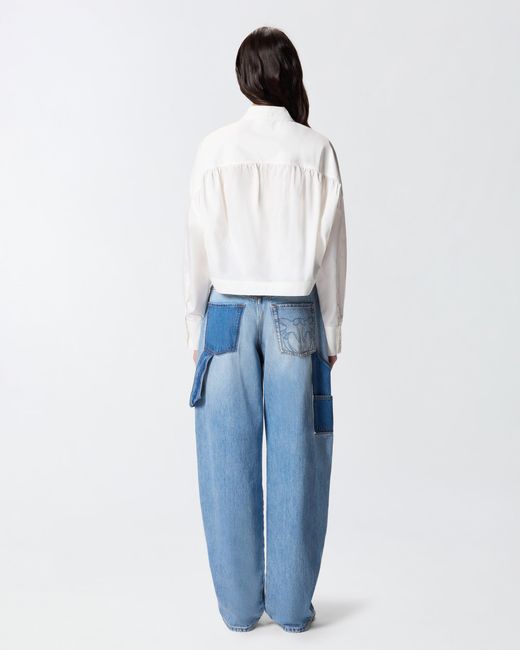 Pinko White Cropped Shirt With Gathered Back