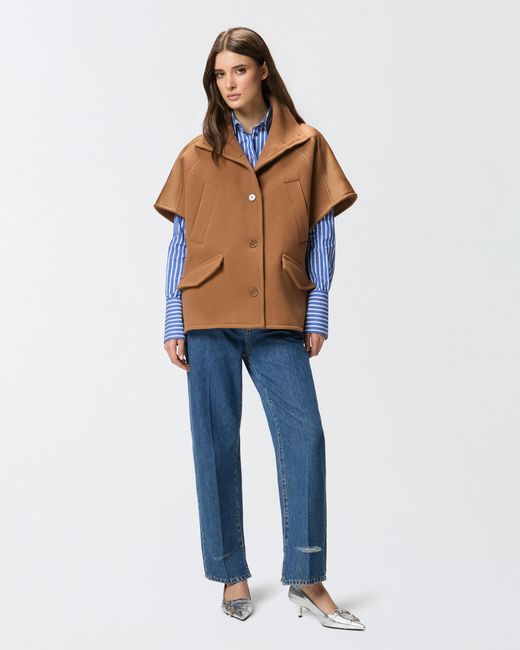 Pinko Brown Cloth Cape With High Neck