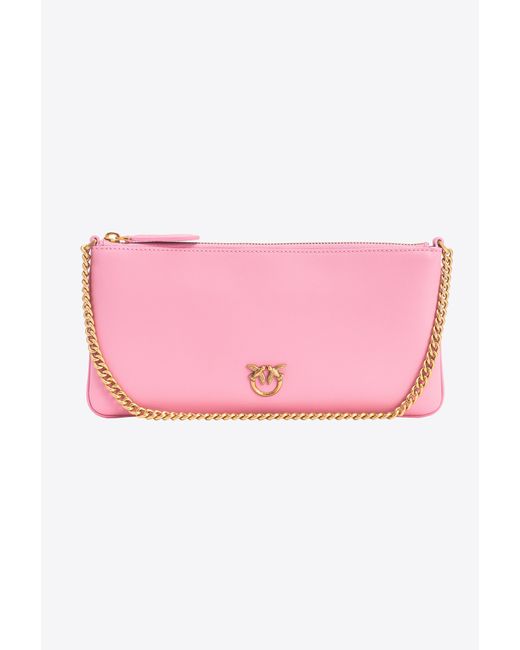 Pinko Pink Horizontal Flat Bag In Leather
