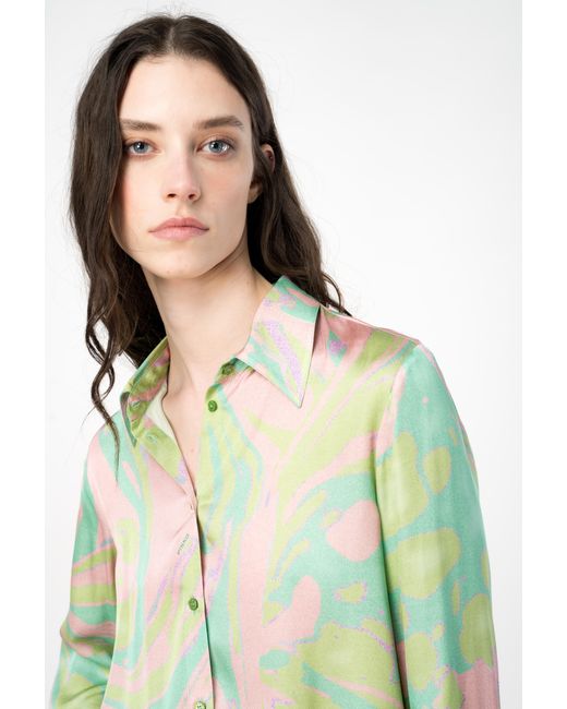 Pinko Green Splash-print Satin Shirt