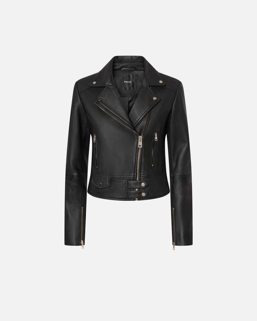 Pinko Black Nappa Leather Biker Jacket