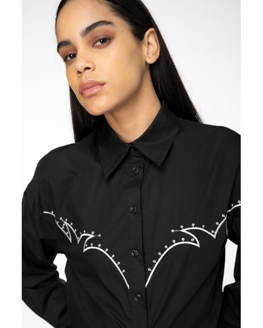 Pinko Black Mini Shirt Dress With Rodeo Embroidery