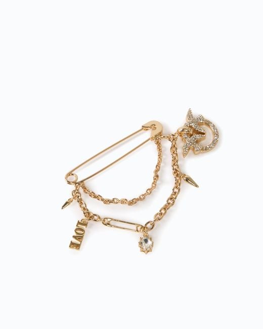 Pinko White Jewel Brooch With Two Chains And Charm
