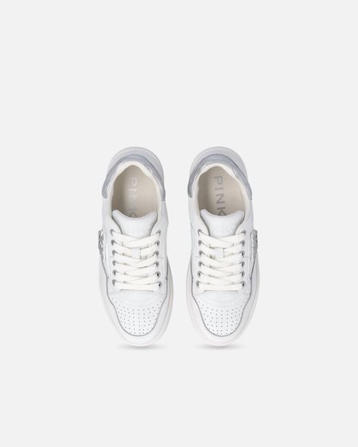 Pinko White Leather Sneakers With Love Birds Logo