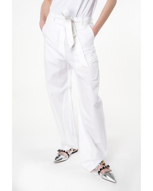 Pinko White Barrel-leg Linen Trousers With Bow