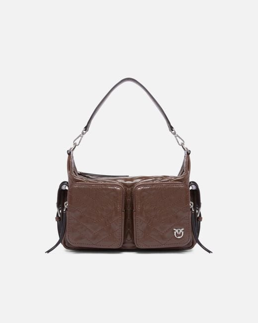 Pinko Brown Medium Leather Cargo Bag With Pockets