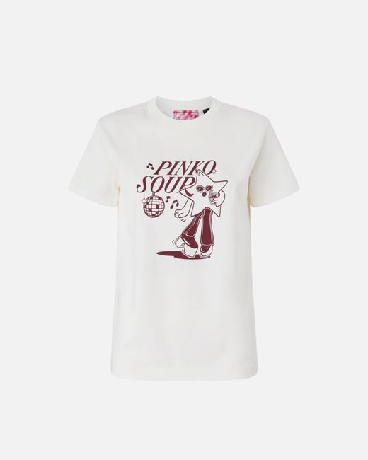 Pinko White T-Shirt With Sour Disco Star Print