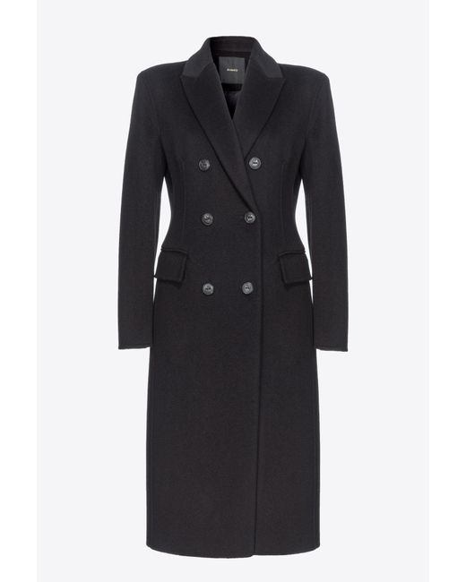 Pinko Black Long Coat In Double-layered Wool Cloth