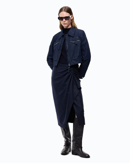 Pinko Blue Cropped Nubuck Leather-Effect Jacket