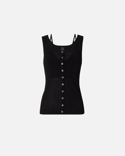 Pinko Black Knitted Vest Top With Mother-Of-Pearl Buttons