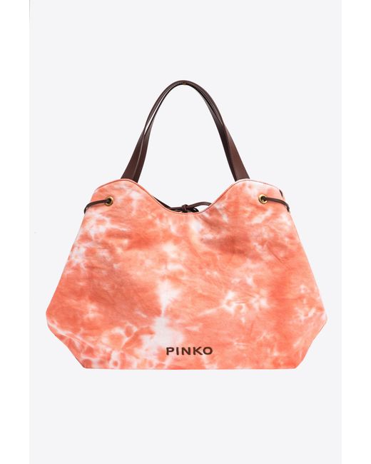 Pinko Pink Extra Pagoda Shopper Bag In Unevenly Dyed Canvas