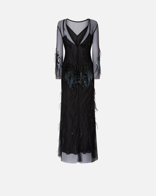Abito Con Paillettes E Piume di Pinko in Black