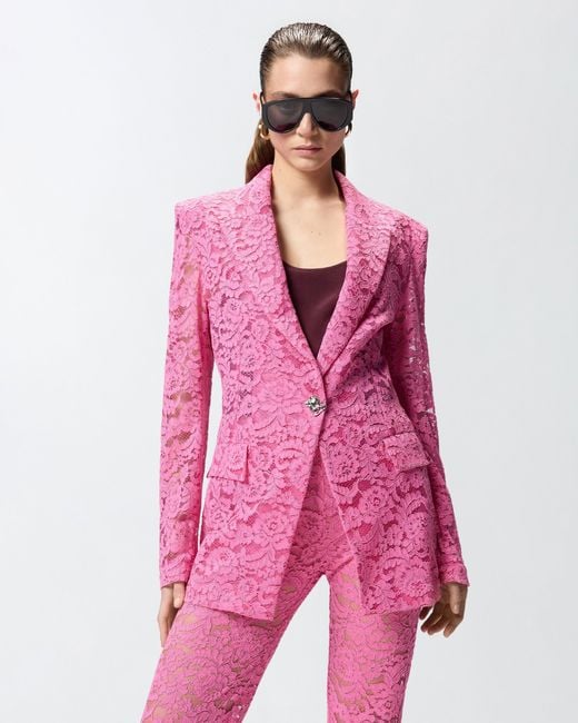 Pinko Pink Lace Blazer With Jewel Buttons