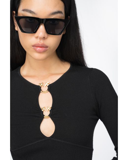 Pinko Limo Black Calf-Length Dress with Love Birds Buckles