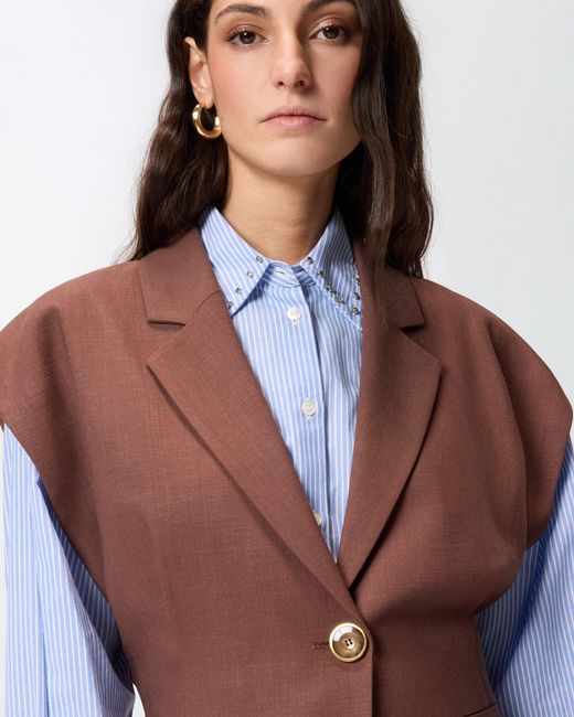 Pinko Brown Sleeveless Rustic-Effect Jacket