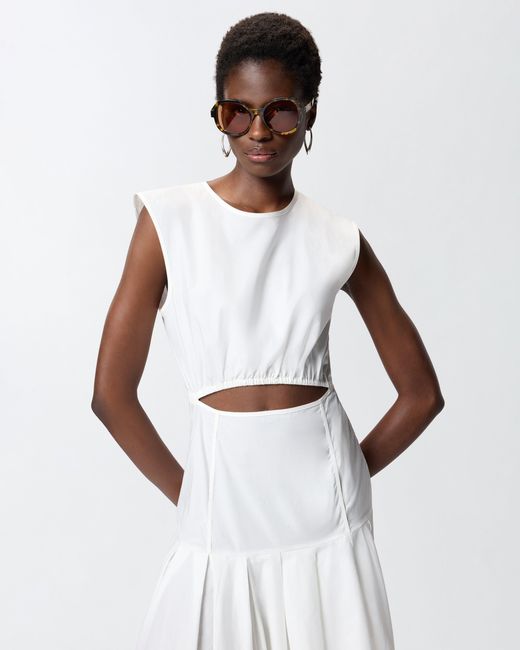 Pinko White Sleeveless Midi Dress With Pleats And Cut-Out