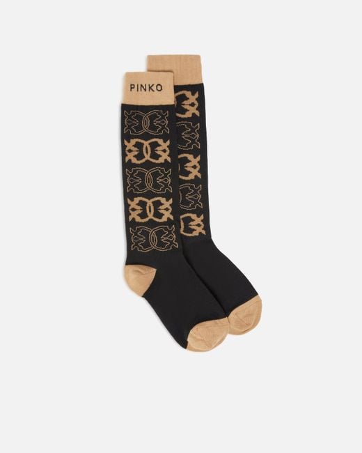 Pinko White Socks With All-over Jacquard Logo