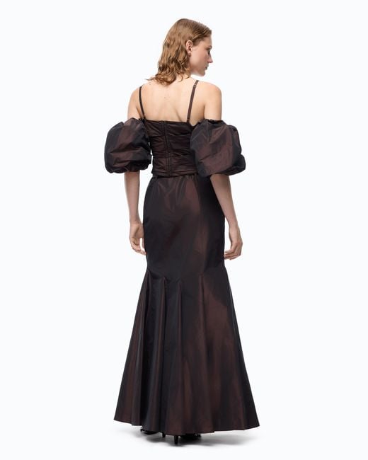 Pinko Black Crop Top With Puff Sleeves