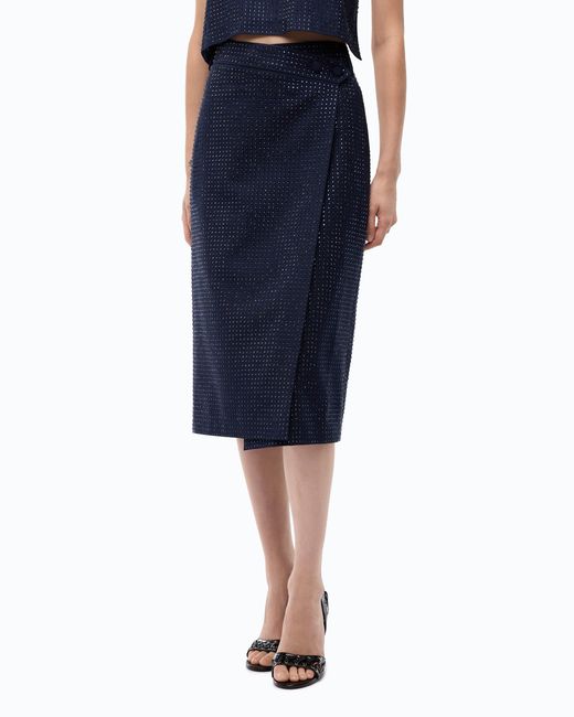 Pinko Blue Fully Rhinestoned Calf-Length Wrap Skirt