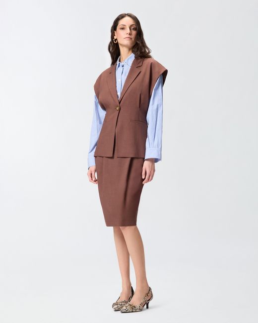 Pinko Brown Sleeveless Rustic-Effect Jacket