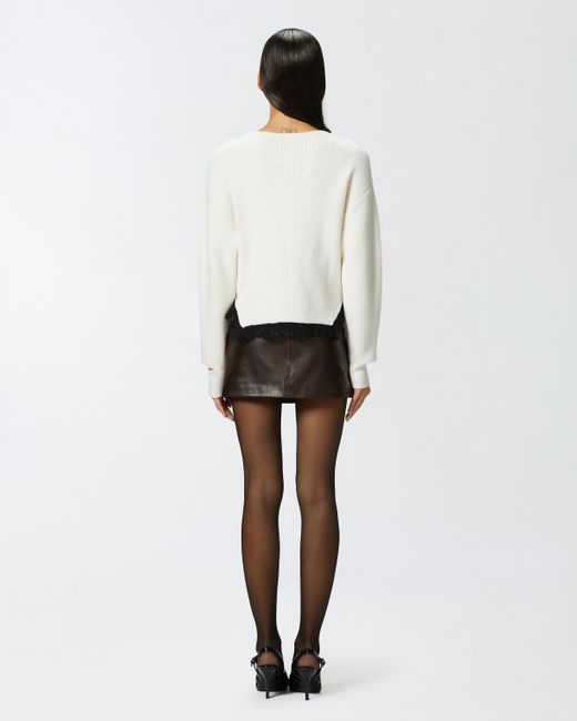 Pinko White Ribbed Sweater With Lace