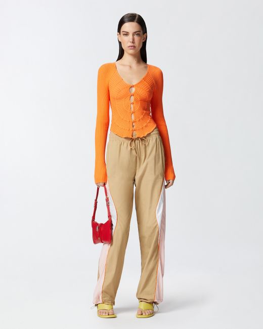 Pinko Orange Slim-Fit Ribbed Cardigan With Sunny Design