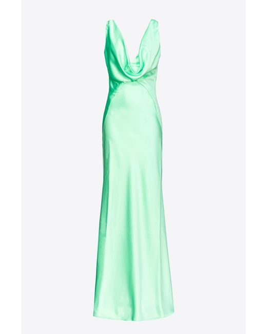 Pinko Green Long Hammered Satin Dress