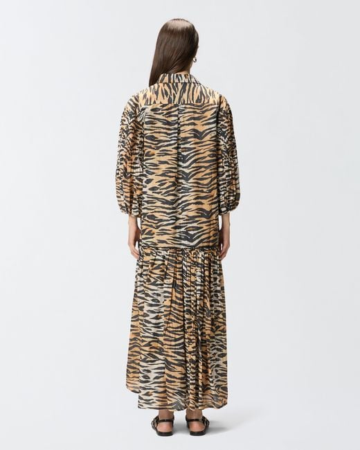 Pinko White Long Dress With Buttons And Animal Print