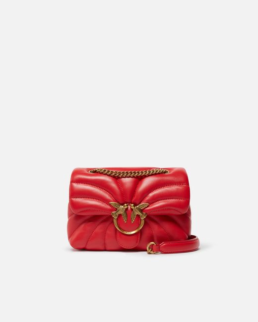 Pinko Red Love Bag Puff Butterfly Mini Nappa Leather Crossbody Bag